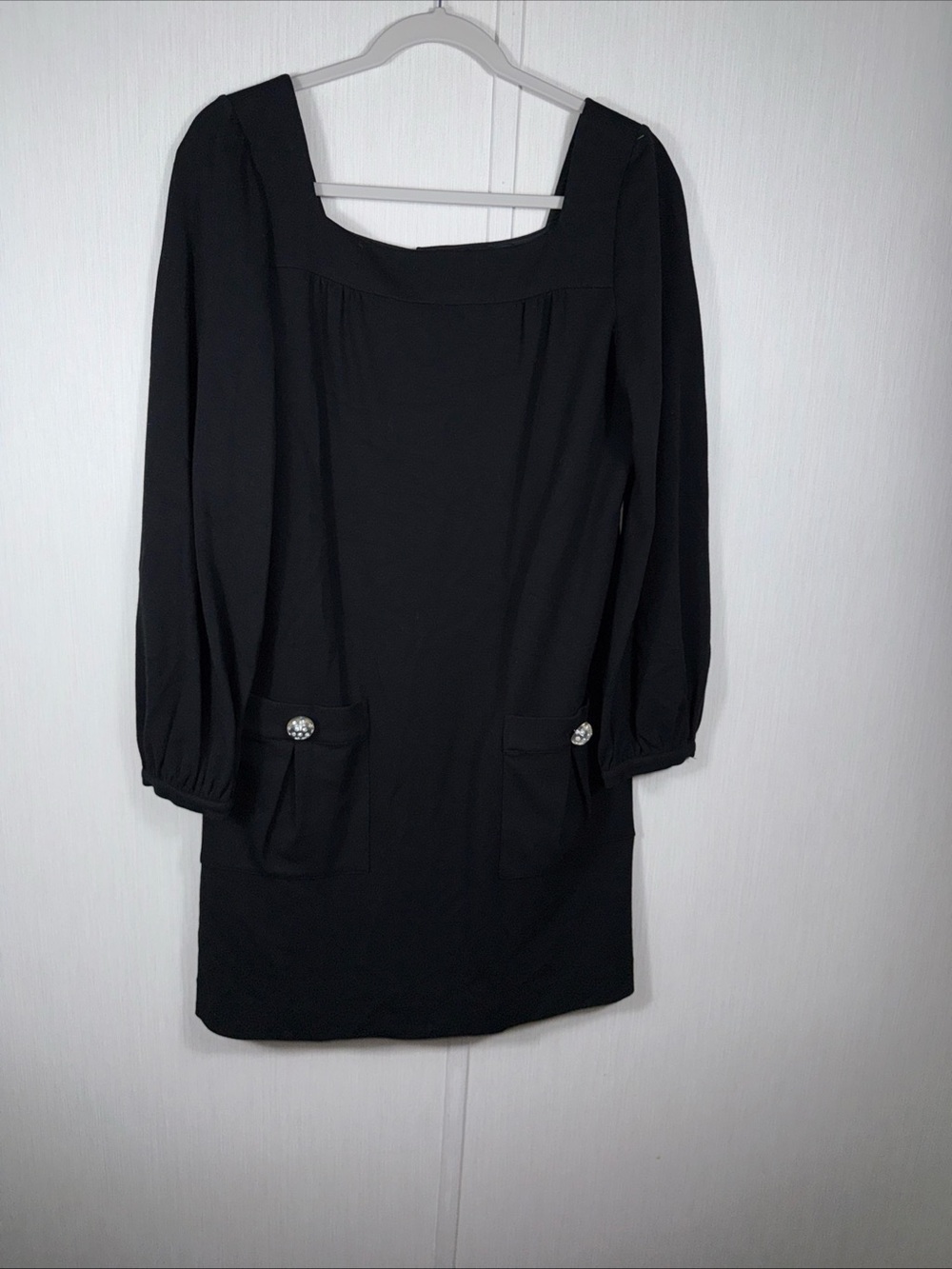 Trina Turk Women's Black Long Sleeve Wool Blend Button Detail Shift Dress No Sz